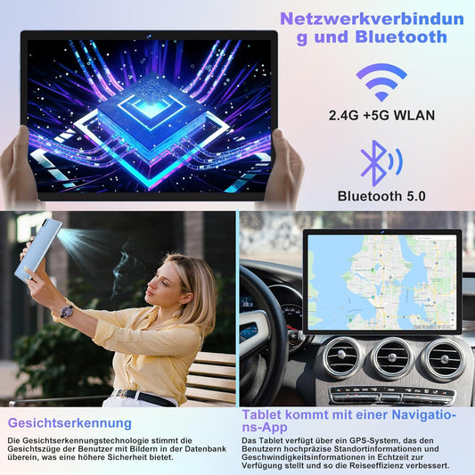 Biegedy Tablet 10 Zoll Android 14 Octa-Core, 22 GB RAM+128 GB ROM (TF1 TB),8000mAh丨Widevine L1丨GMS丨5G WLAN 6丨5MP+8MP丨Bluetooth 5.0丨1280 * 800丨Metallabdeckung Tablet mit Tastatur Maus Blau