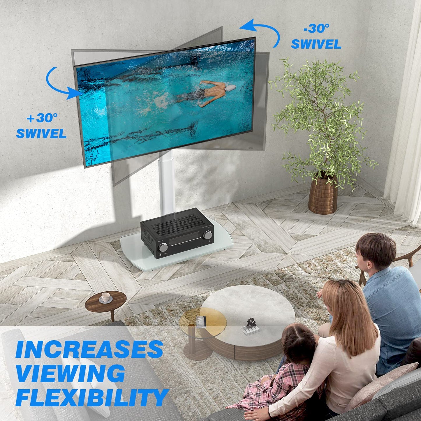 RFIVER TV Ständer mit Schwenkbar Halterung Fernsehständer für 32 bis 65 Zoll Flach & Curved Fernseher TV Bodenständer Standfuß höhenverstellbar Fernsehstand Max. VESA 400X400mm bis zu 35kg