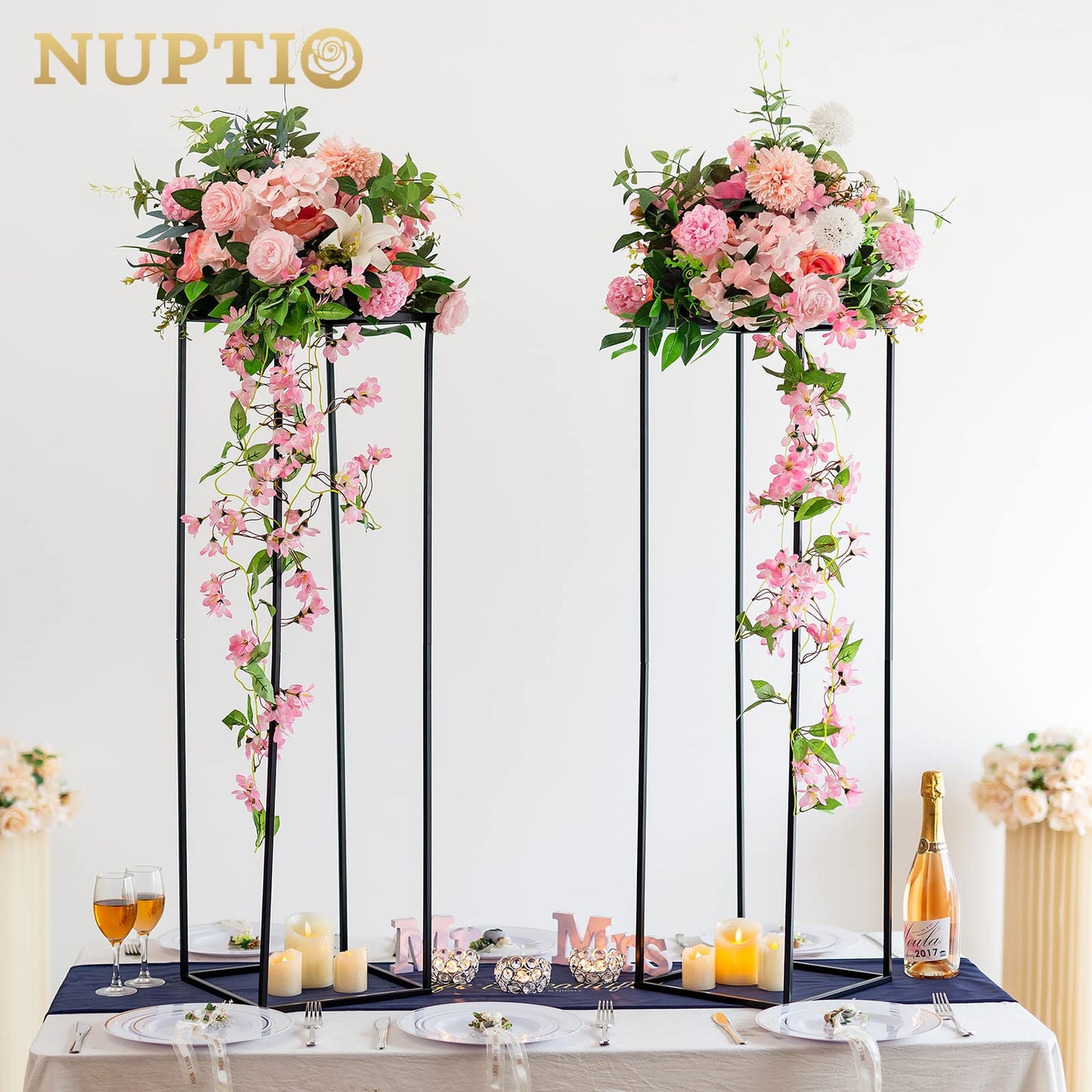 Nuptio Schwarzer Vasen Pflanzenständer 2 Stück 100cm Hohe Blumenvasen für Hochzeit Geburtstagsparty Mittelstücke – Metallsäulen Präsentations Tischständer für Inneneck Blumenständer