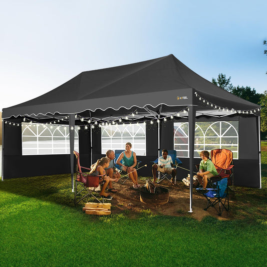 HOTEEL Pavillon 3x6 Faltpavillon 3x6 Wasserdicht Stabil, Partyzelt Faltbar Anti-UV 50+ Pop Up Gartenpavillon mit 6 Seitenwänden, 4 Sandsäcke, Tasche mit Rollen, für Hochzeiten Partys Markt, Schwarz