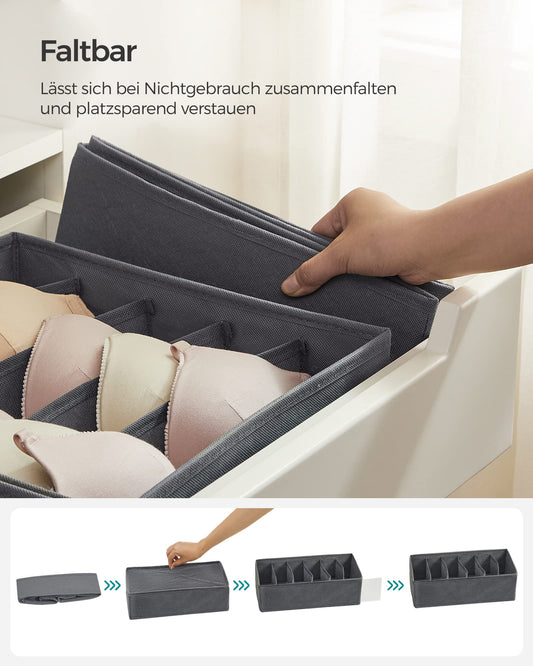 SONGMICS Unterwäsche-Organizer 8er Set, Schubladen-Organizer faltbar, Ordnungssystem Kleiderschrank, Aufbewahrungsbox Schrank, Stoffboxen Aufbewahrung, für BHs Socken Krawatten, grau RUS08GY