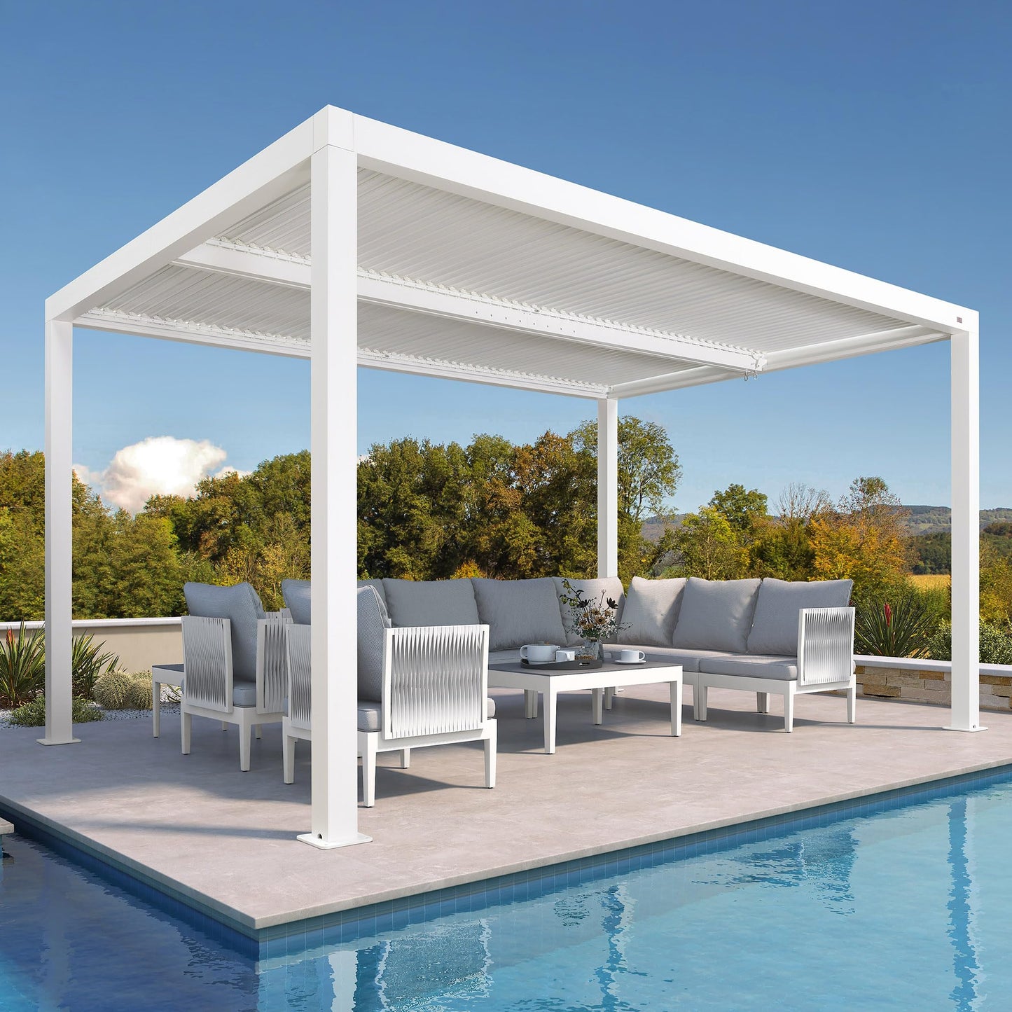 PURPLE LEAF Pavillon 3 x 4.25 m mit Lamellendach Terrassenüberdachung Pergola Wasserdicht Stabil Winterfest Freistehend Verstellbaren Aluminium-Lamellen, Weiß