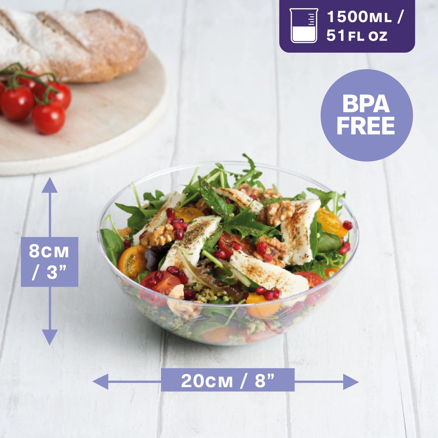 MATANA 5 GroßeTransparente Plastikschalen, Salatschüsseln, Plastikschüsseln, Snackschalen für Kindergeburtstage, Picknick & Partys (1500ml) - Mehrweg & Stabil