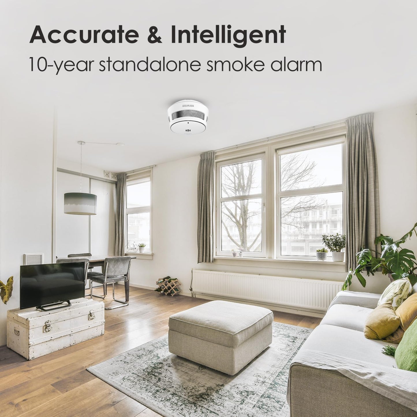 Rauchmelder, Rauchmelder 10 Jahre Batterie, Feuermelder mit Stummschaltfunktion aus der Ferne, Feuermelder 10 Jahre Batterie Testsieger, Große Test/Stummschalttaste, TUV-Zertifiziert EN14604