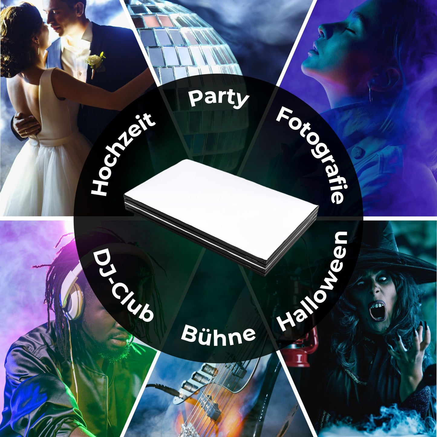 ETEC Professional DJ Screen 4 Segmente – Workstation für Party, Disco, Club, Show, Bühne und Event – Lichteffekt