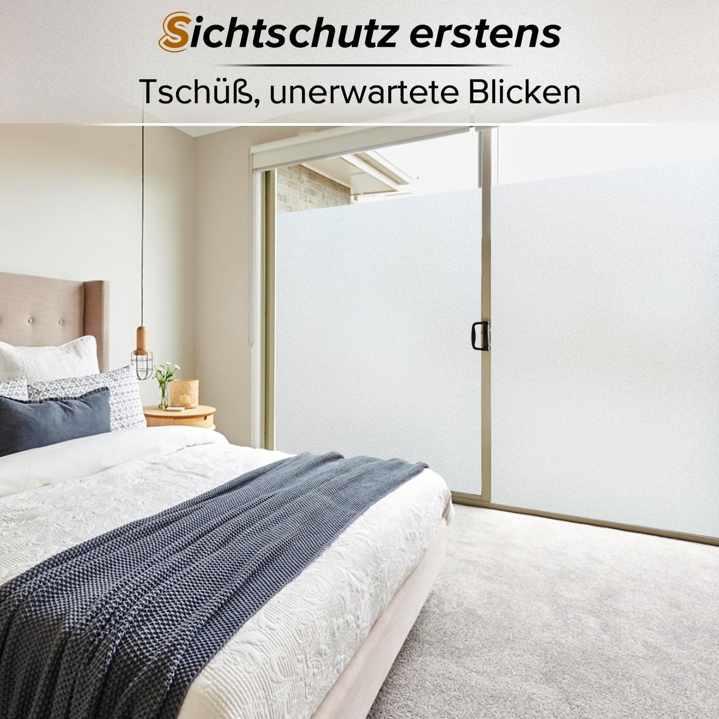 rabbitgoo Fensterfolie Blickdicht Sichtschutzfolie Fenster Selbsthaftend, Milchglasfolie Statisch Haftend 44,5 x 200 cm ohne Klebstoff Folie Fenster Sichtschutz Anti UV für Zuhause Büro Matt