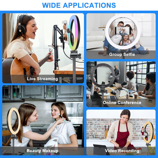 MICCYE Ringlicht mit Stativ 10 Zoll RGB Ring Light Gesamthöhe 180cm Ringleuchte Selfie Ringlicht Handy für Video Makeup Fotografie