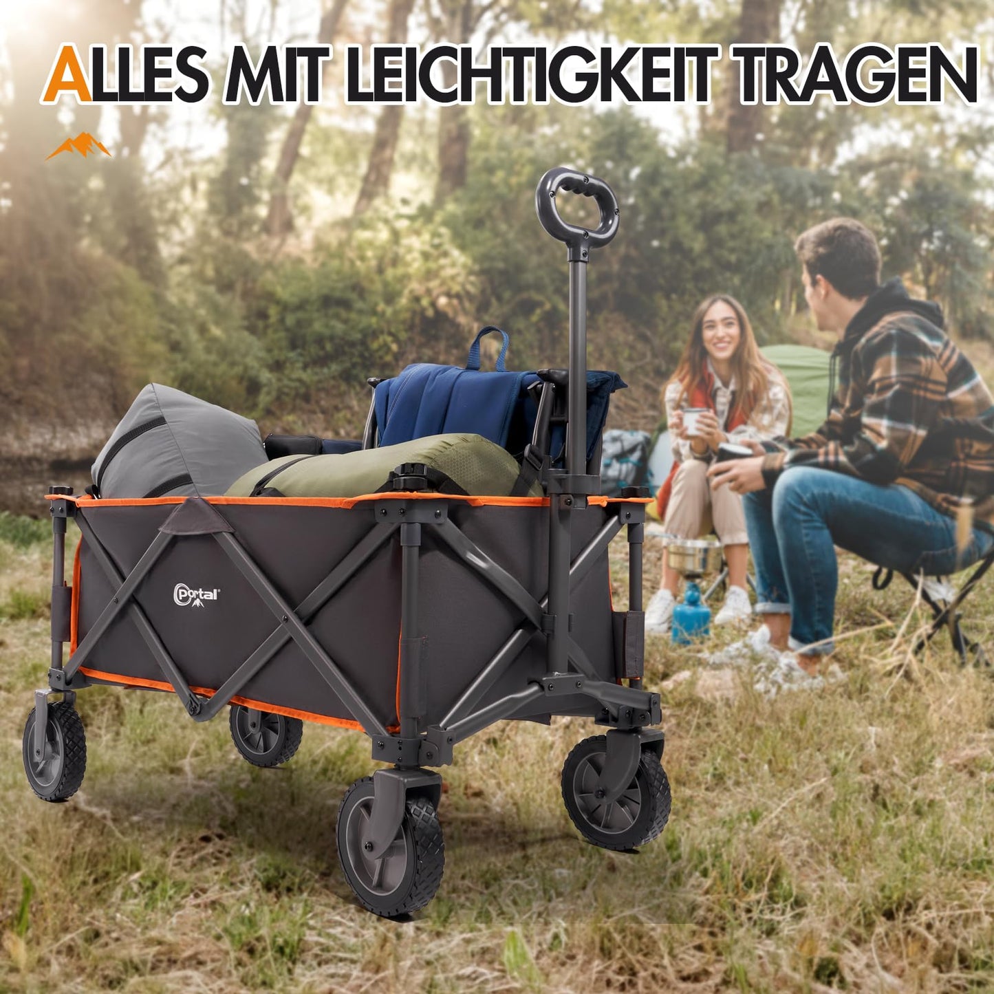 PORTAL Bollerwagen faltbar XXL Handwagen mit schnellspanerem Stoff Klappwagen Transportwagen tragbar Strandwagen Gartenwagen Faltwagen belastbar bis 100kg für Camping Garten Einkauf