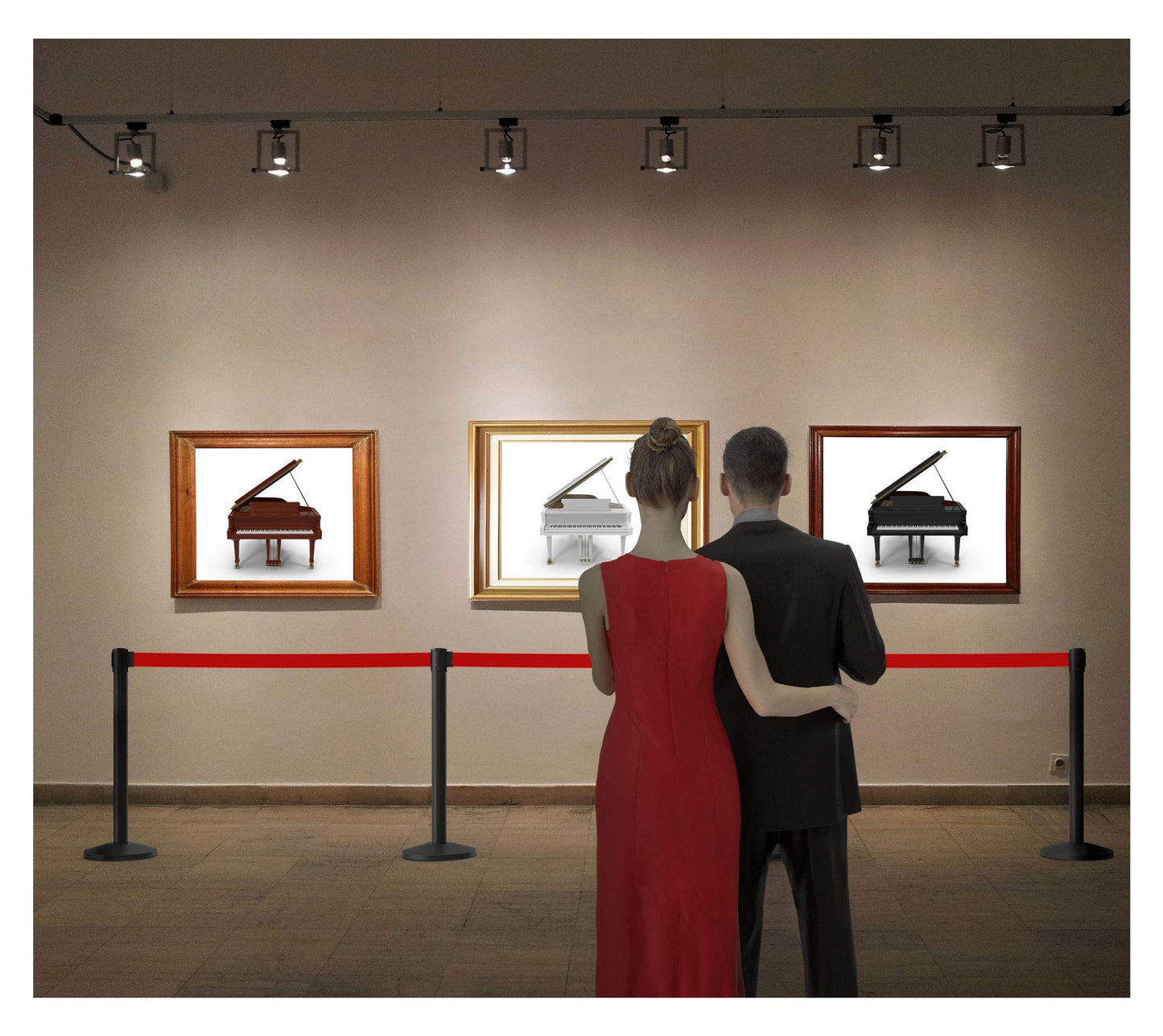 Stagecaptain PLS-200B Absperrständer Personenleitsystem 2 Paar (4 Stück Absperrpfosten, Hotel, Ausstellung, Flughafen, Vip, roter Teppich, Absperrband rot) schwarz