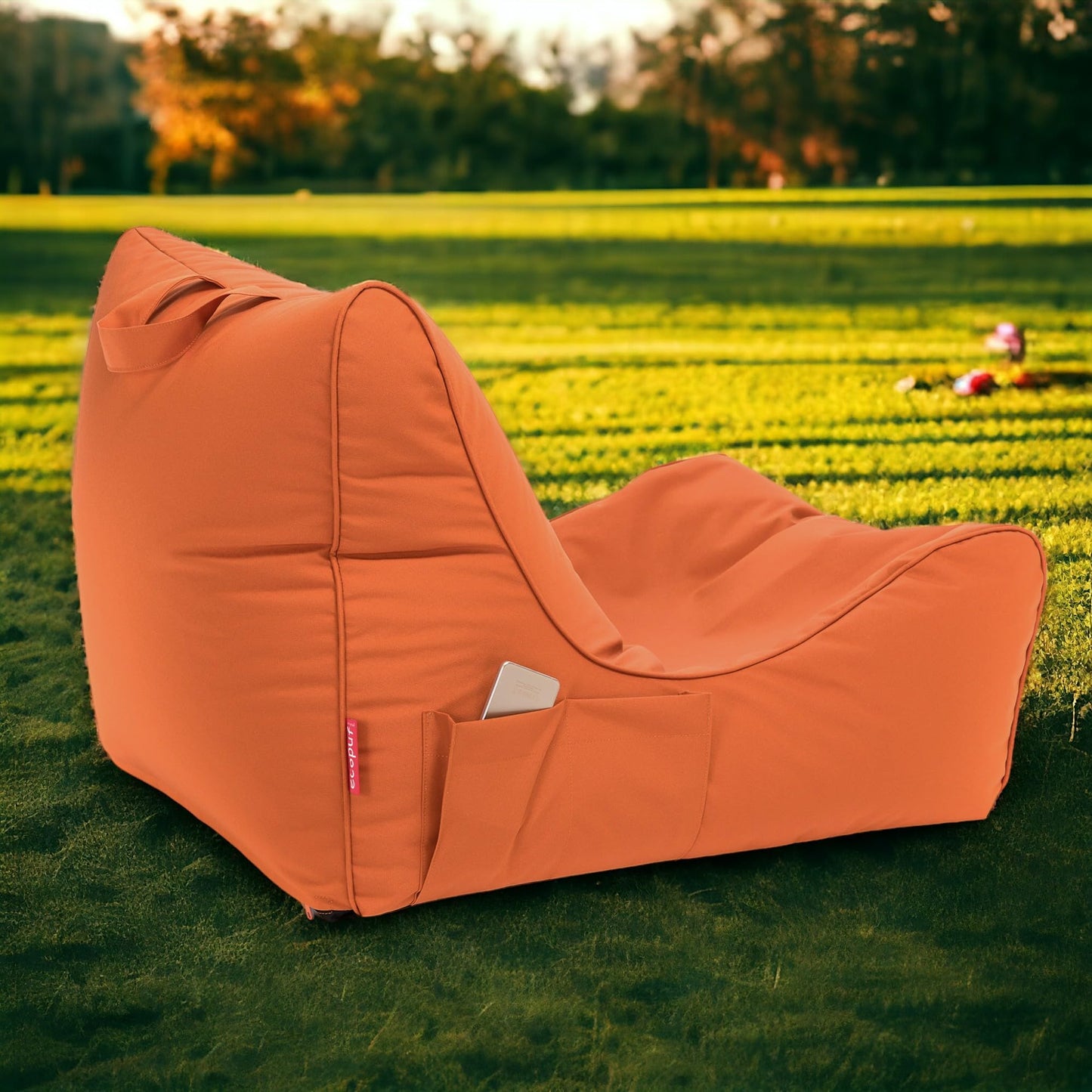 Ecopuf Flavio – Sitzsack Chaise Longue Waterproof für den Außenbereich – Schlumpf zum Sitzen mit Aufbewahrungstasche und Griff – Puff aus reißfestem Stoff – Füllung aus Polystyrol