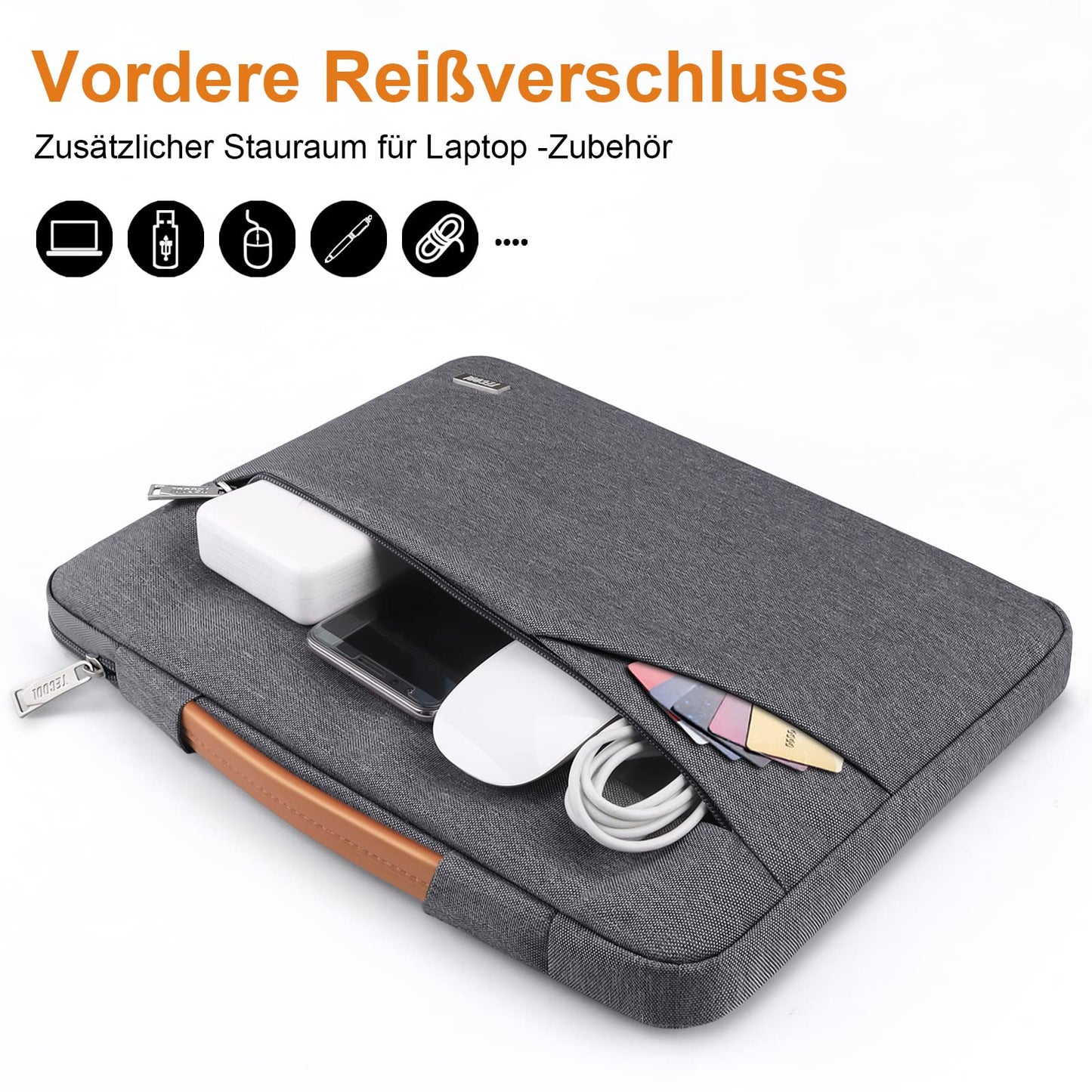 TECOOL 15,6 Zoll Laptoptasche Hülle Tasche für 15-15,6'' Lenovo Thinkpad Ideapad HP Dell Acer ASUS Samsung Chromebook Laptop Wasserdicht Notebooktasche Stoßfestes Schutzhülle, Dunkelgrau