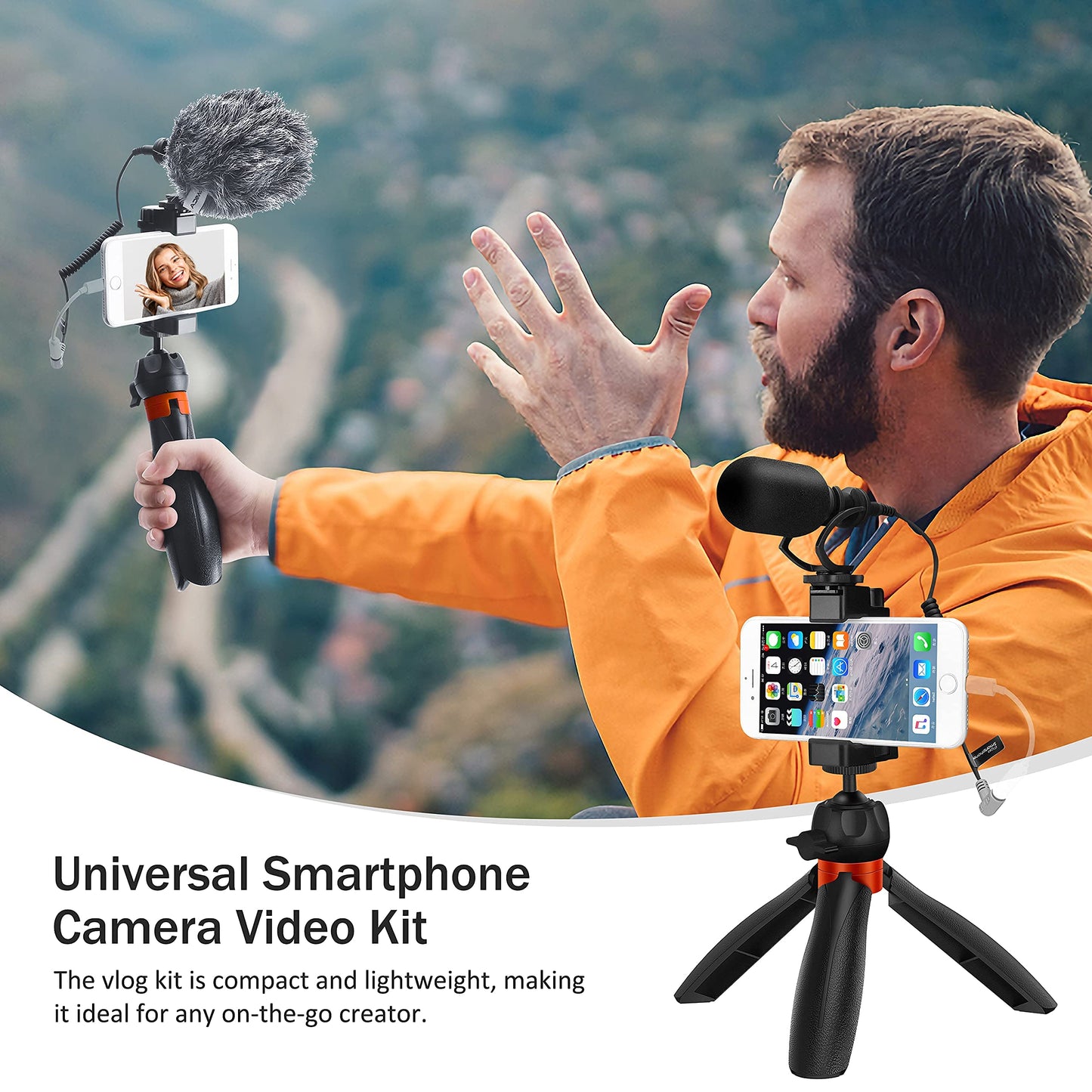 COMICA Handy-Mikrofon Vlogging Kit, CVM-VM10-K2 PRO Video Kit mit Professionelles Richtmikrofon und Stativ für iPhone, Samsung,Huawei,Kamera,YouTube Kit für Living-Video,Videokonferenz,Filmen