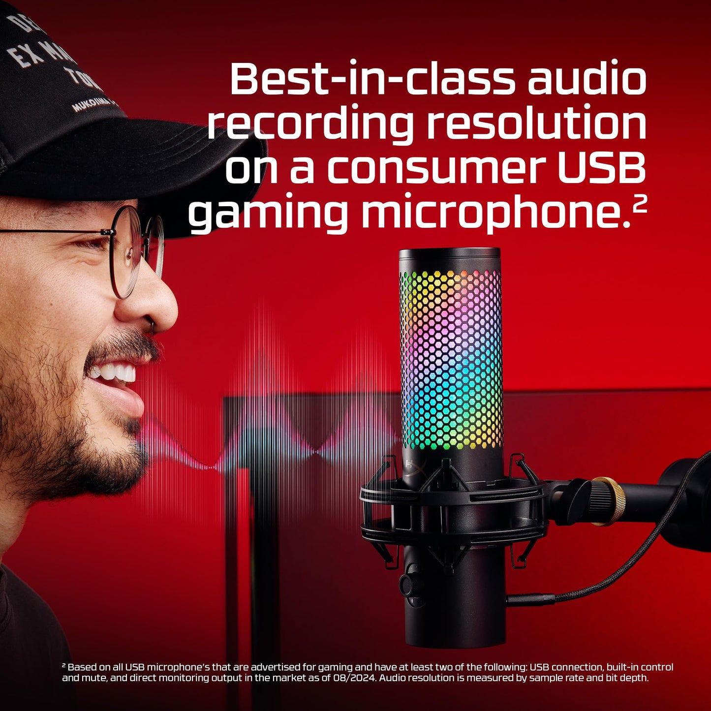 HyperX QuadCast 2 S USB-Mikrofon, RGB-Beleuchtung, 32-Bit/192 kHz Audio, Vier Richtcharakteristiken, Tap-to-Mute-Sensor, Multifunktionsknopf, abnehmbare Dämpferhalterung, NGENUITY-kompatibel, Schwarz