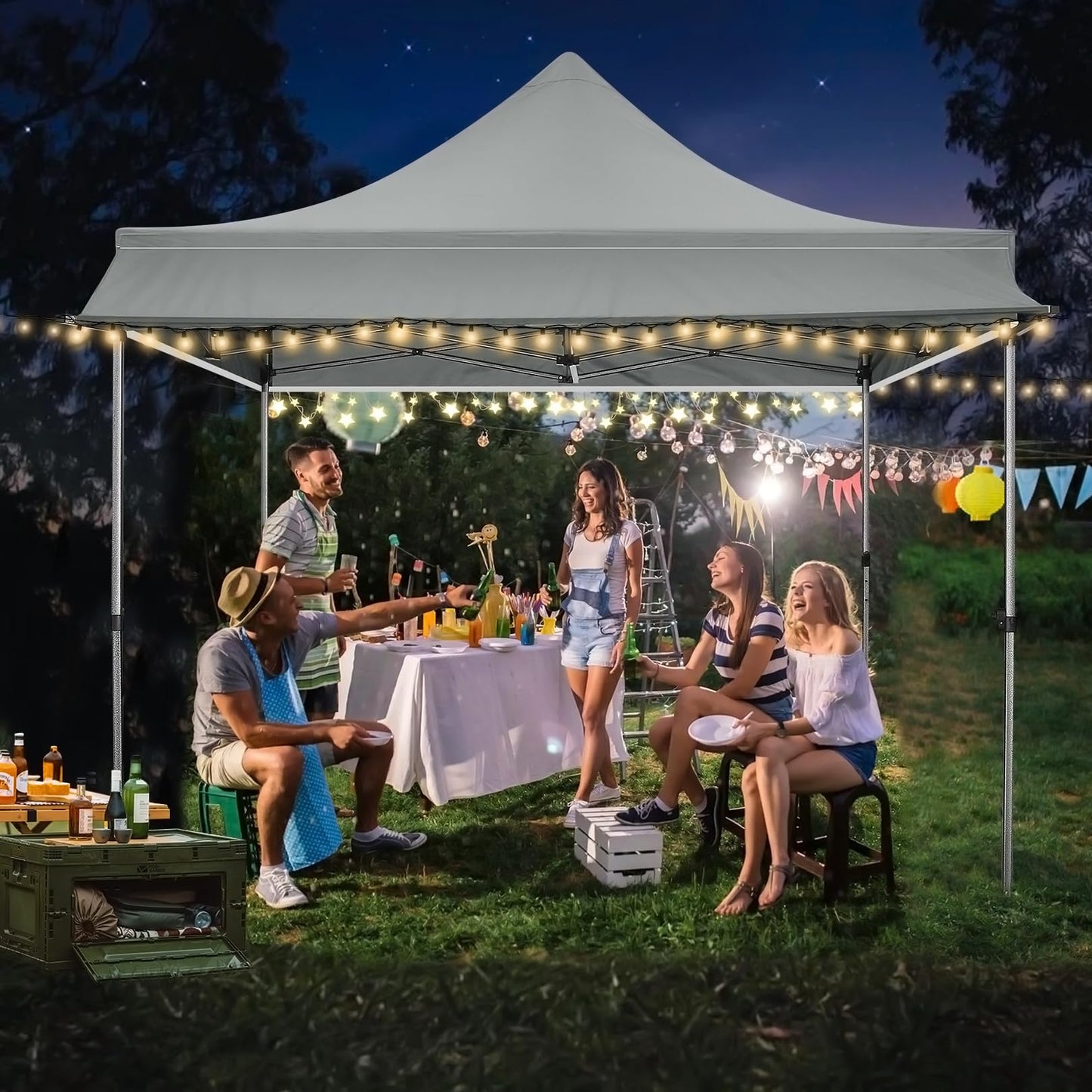 COBIZI Faltpavillon Pavillon 3x3 mit 23 SF Erweiterte Markise Wasserdicht Stabil Winterfest, Faltpavillon Partyzelt mit 3 Seitenwand, Robuster Gartenpavillon für Märkte, Partys und Events, Grau