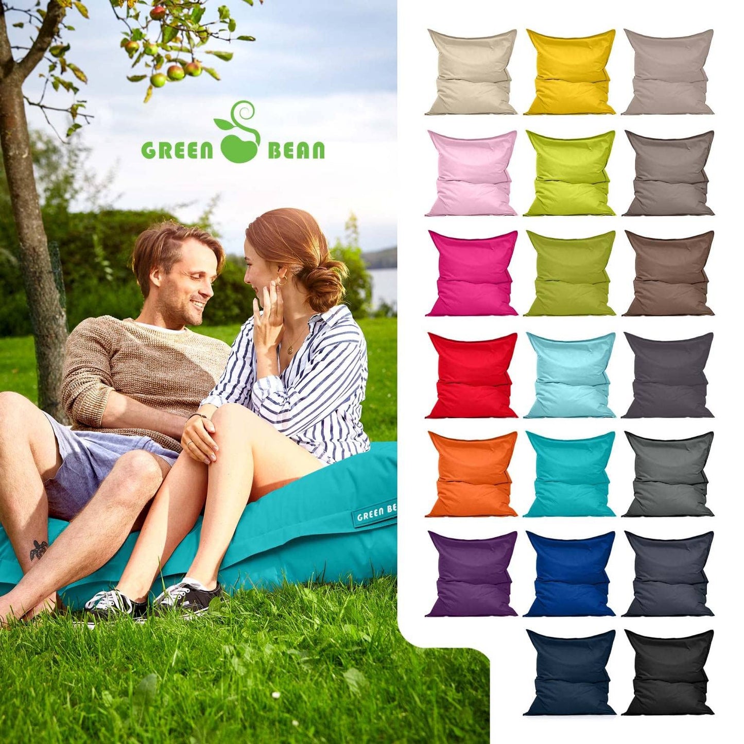 Green Bean Sitzsack 120x160cm 270 Liter Kinder & Erwachsene Bean Bag EPS Perlen Füllung Riesensitzsack Groß Draußen Outdoor Liegekissen Waschbar Wetterfest Lounge Chair Sitzkissen Bodenkissen Türkis