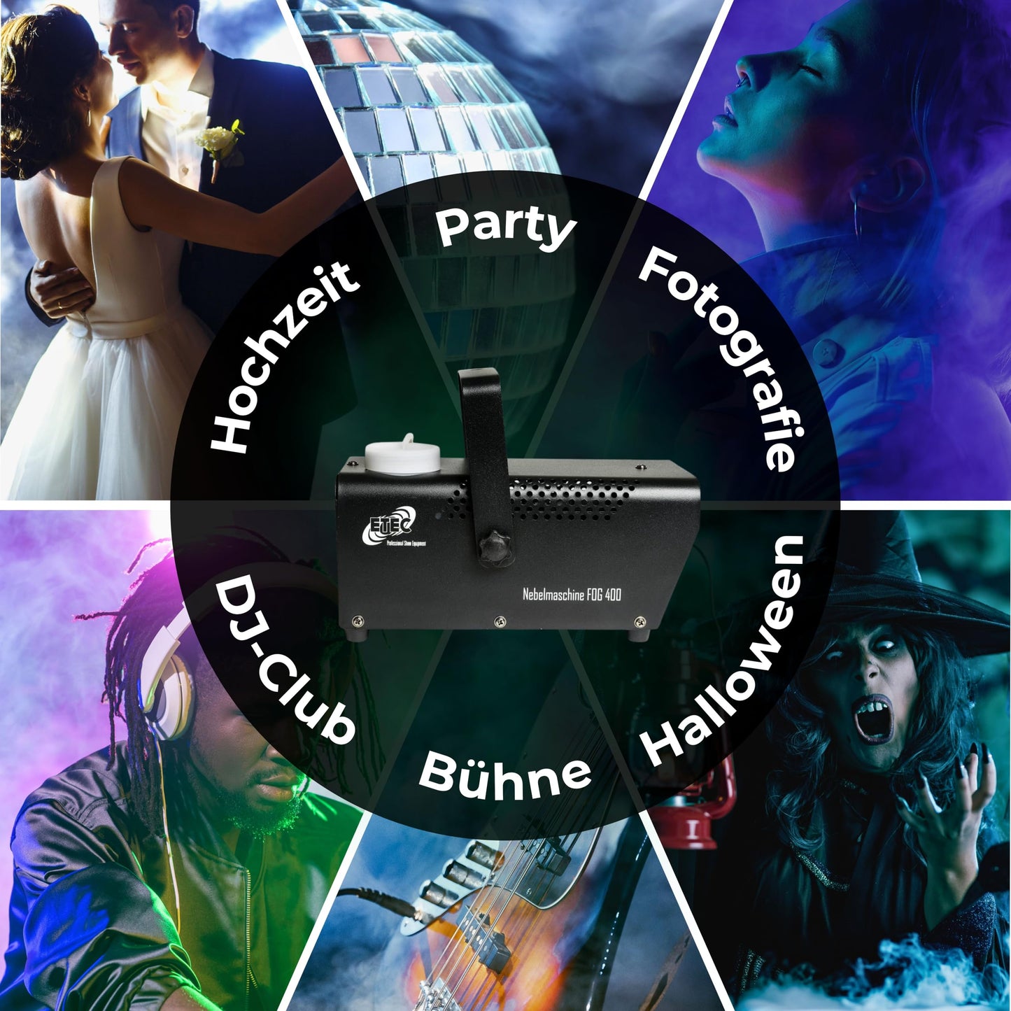ETEC Professional FOG 400 Nebelmaschine 400 Watt - Fogger Fog Machine Kabelfernbedienung Maschine Club DJ PARTY FLM Nebler Partykeller Effekt Veranstaltung Disco Show Bühne Rauch