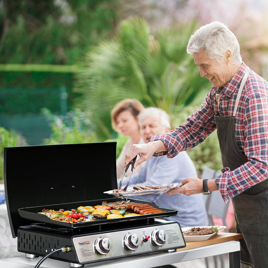 Royal Gourmet Servierwagen 3-Etagen mit Müllsackhalter Küchenwagen Edelstahl Beistelltisch Outdoor Plancha Grilltisch Rollwagen Trolley Silber Arbeitsplatte 85 x 50cm