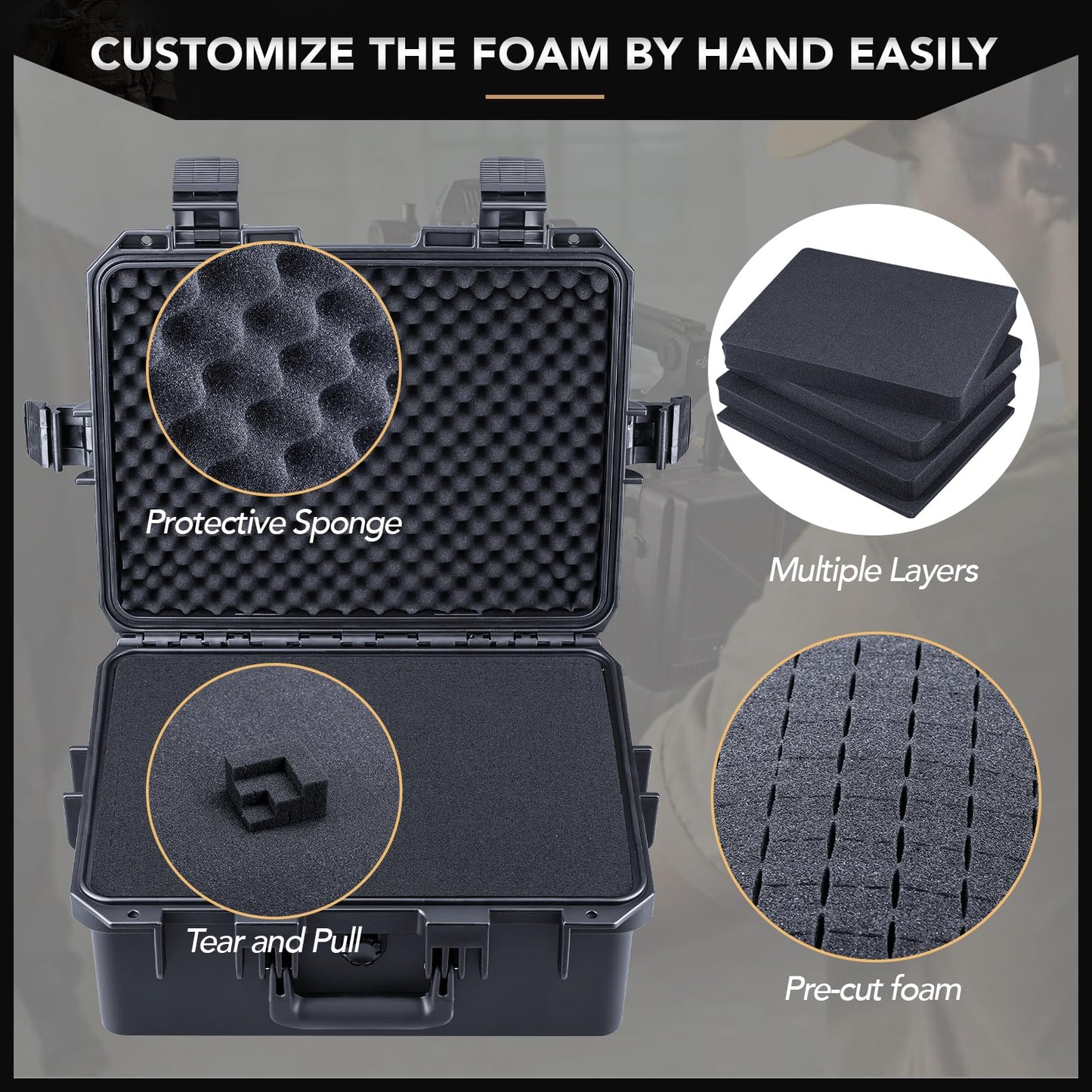 Lykus HC-4021 Wasserdicht Koffer mit anpassbar Rasterschaumstoff, Innengröße 39,5x29,5x18 cm, Geeignet für Elektronik und mehr