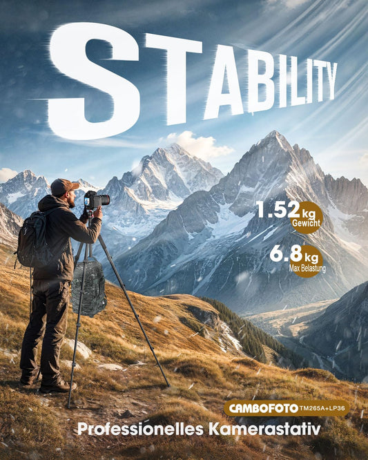 CAMBOFOTO 188cm Kamerastativ,Kugelkopf, Aluminium, kompatibel mit Canon, Nikon, DSLR/SLR-Stativ und Einbeinstativ mit Tragetasche, (Gewicht 1,4 kg, 6 kg Tragkraft)