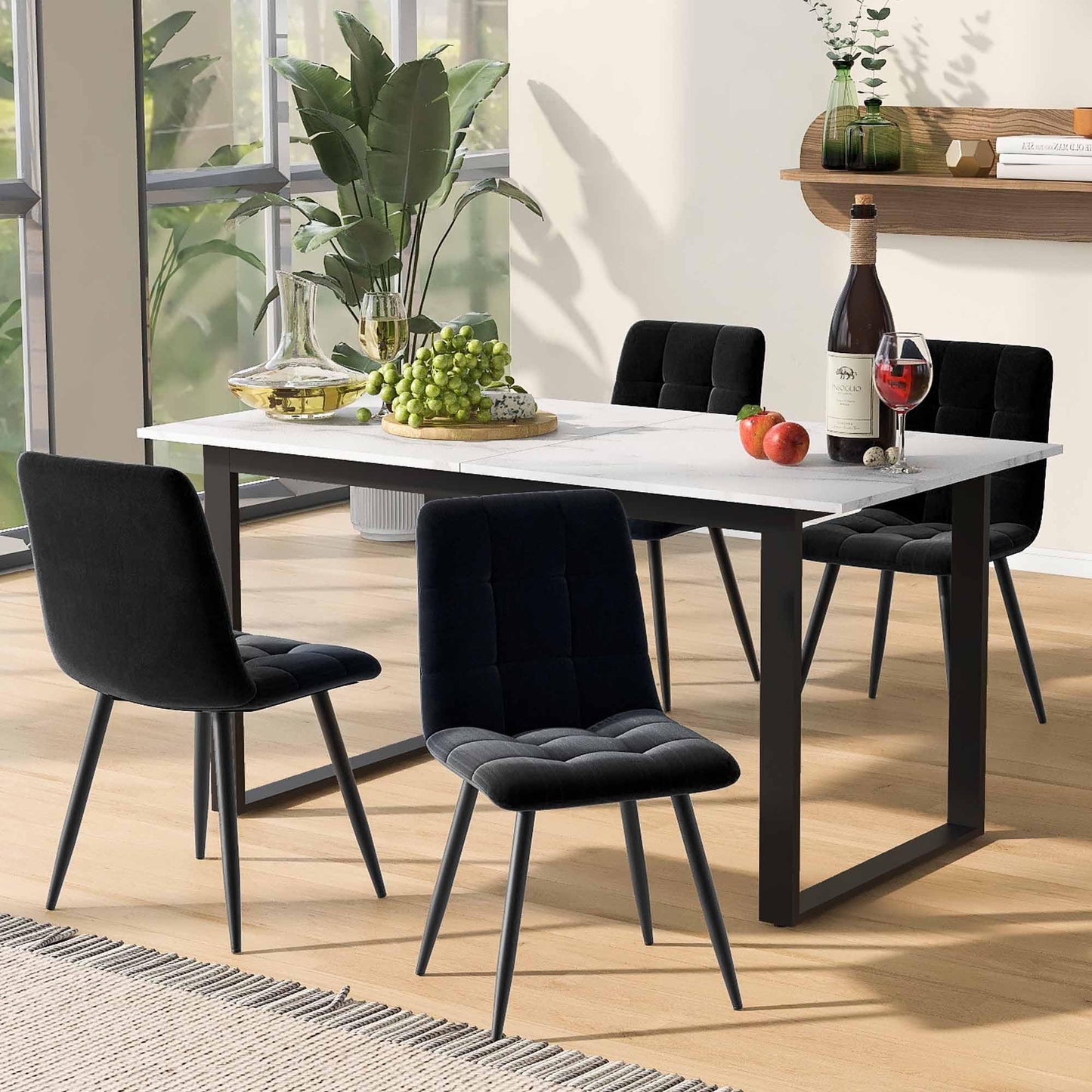 Merax Erweiterbarer Esstisch, Esstisch im Industriestil, rechteckiger Esstisch, Teleskoptisch Kaffee-Freizeittisch, moderner Betonoptik Esstisch, für Heim & Büro, Marmor+Schwarz