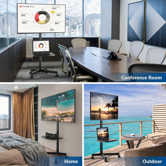 RFIVER TV Ständer Rollbar TV Wagen auf Rollen für 27-60 Zoll Fernseher Fernsehständer TV Standfuss Höhenverstellbar Neigbar Max. 40 KG VESA 400x400 mm