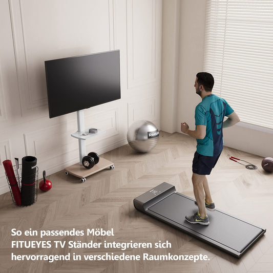 FITUEYES TV Bodenständer Rollbar mit Holzablage TV Standfuß TV Ständer Fernsehstand mit Rollen höhenverstellbar schwenkbar für 32 bis 70 Zoll Flachbildschirm bis zu 40kg. Max. VESA. 400 * 600