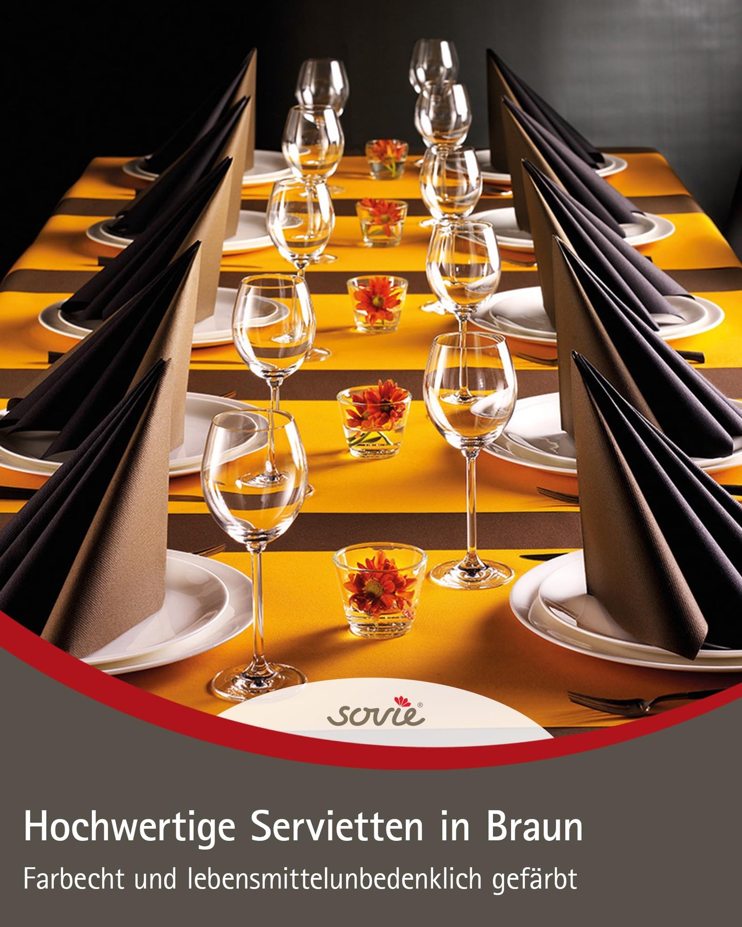 Sovie HORECA Airlaid-Servietten 40x40 cm, hochwertige Einweg-Servietten, extrem saugstark und stoffähnlich, ideal für Gastronomie, 50 Stück, Braun
