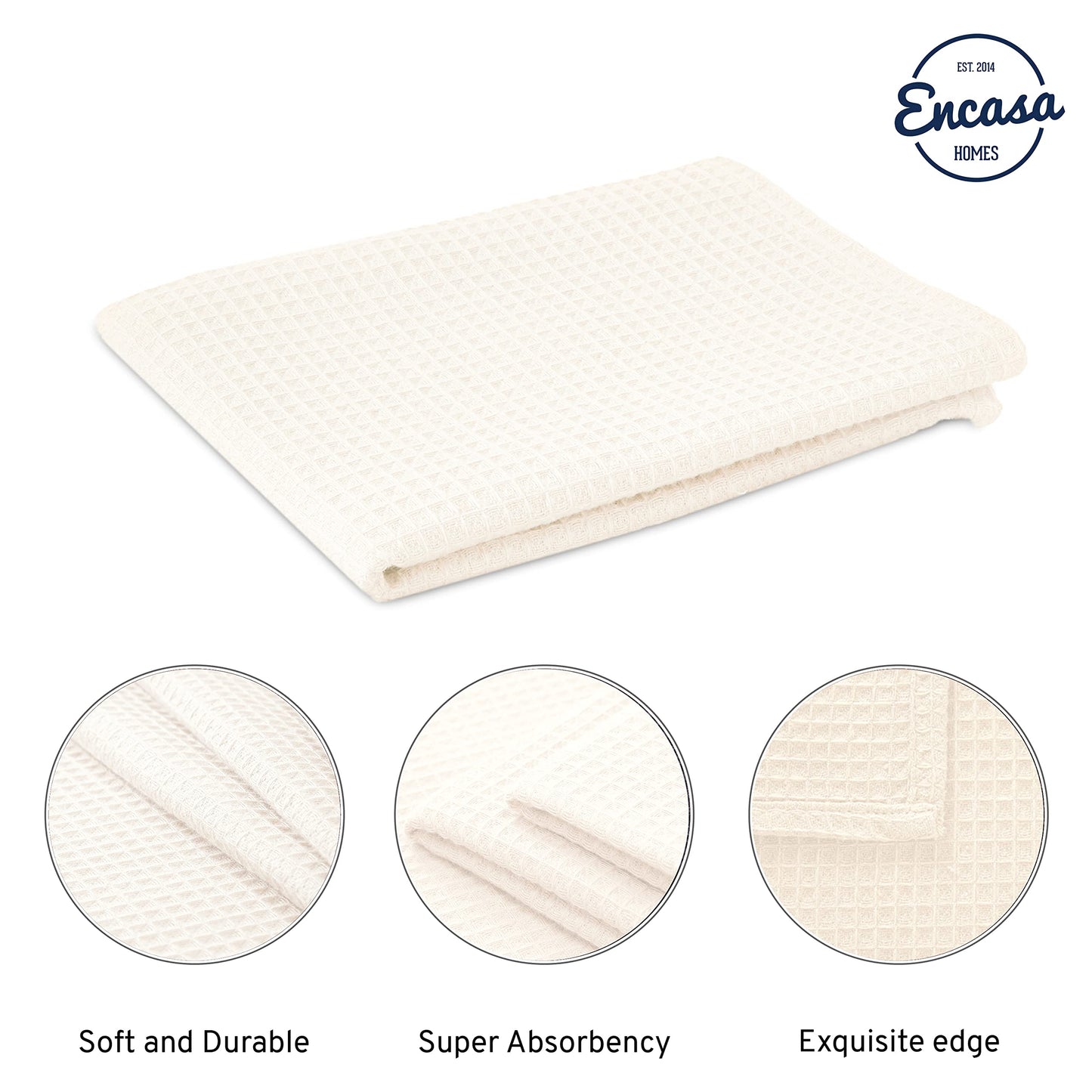 Encasa XO Küchenhandtücher und Waschlappen aus Baumwolle | Solide aus weiß | Waffel- und Flachgewebe-Geschirrtuch | Geschirrtuch-Set | 70x45 cm | Wiederverwendbar und schnell trocknend 4er-Satz