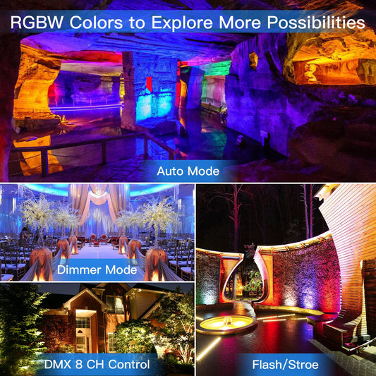 UKing 180W Bühnenlicht Outdoor, RGBW LED Par Strahler IP65 Wasserdicht, 4/8 CH Party Beleuchtung Ideal fürHochzeit Rasen Theater Disco Club