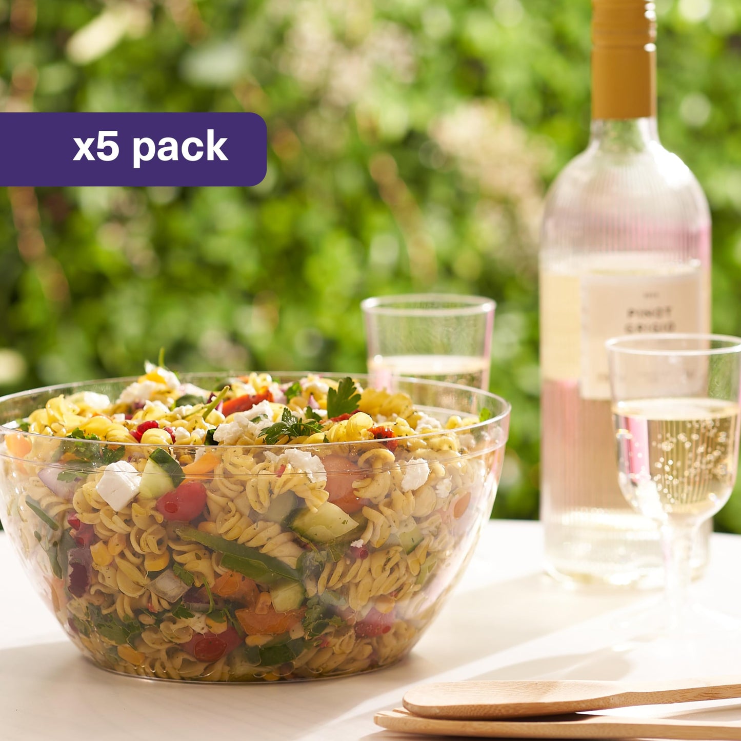 MATANA 5 Große Transparente Plastikschalen, Salatschüsseln, Plastikschüsseln, Snackschalen für Kindergeburtstage, Picknick & Partys (XL 3500ml) - Mehrweg & Stabil