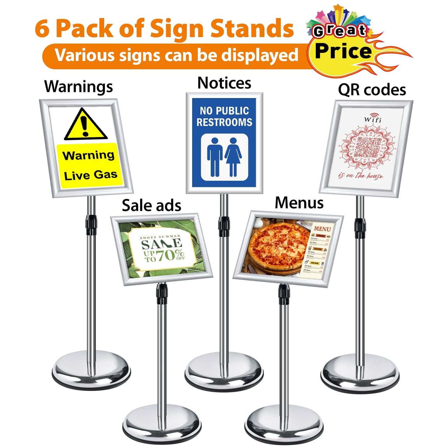 VAIIGO 6Pack Infoständer Din A4 Plakatständer Informationsständer Präsentationsständer Kundenstopper Werbeständer Plakat Schilder Aufsteller, Infoständer Höhenverstellbar Silbrig