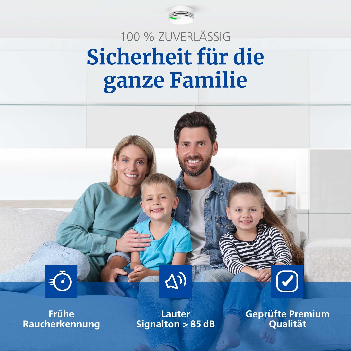 Hekatron Genius Plus – Rauchmelder 10 Jahre Batterie – Testsieger Stiftung Warentest – made in Germany – inkl. 1x Klebepad – App-unterstützt – Feuermelder – mehrsprachig – 1 Stück