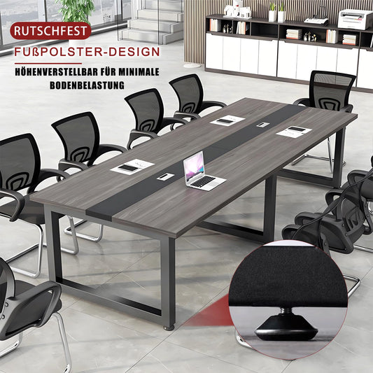 Tazyee Großer Konferenztisch Weiß Schwarz, Moderner Besprechungstisch mit Kabelmanagement und Höhenverstellbaren Füßen für 12 Personen