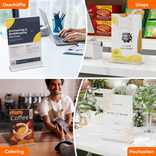 Lifewit 6 Pack A4 Acryl Schilderhalter, transparenter vertikaler doppelseitiger Ständer, Tischschildhalter, Flyer Display für Empfang, Büro, Geschäft, Restaurant, Hotel