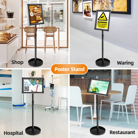 VAIIGO A4 Infoständer Höhenverstellbar Aluminium DIN A4 Plakatständer Informationsständer Präsentationsständer Werbeständer mit Sicherheitsecke (Schwarz, A4)