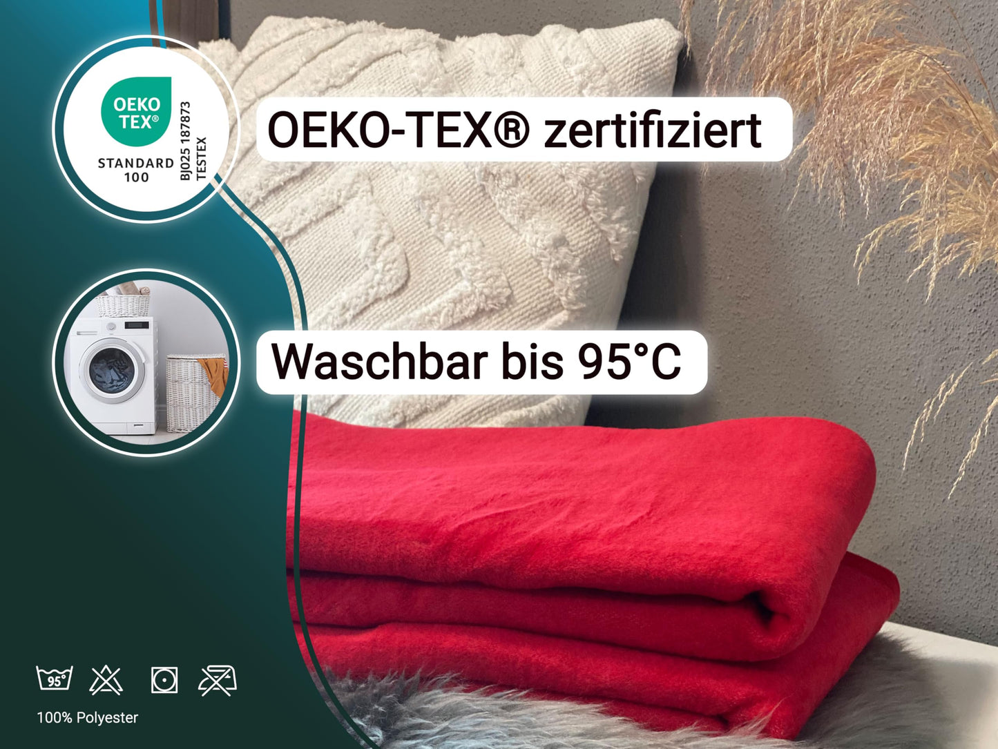 ZOLLNER Kuscheldecke in 130x170 cm - kuschelige und langlebige Fleecedecke - waschbar bis 95°C - hochwertiges Einfassband - antistatisch - Polyester - in rot - Oeko Tex® Zertifiziert