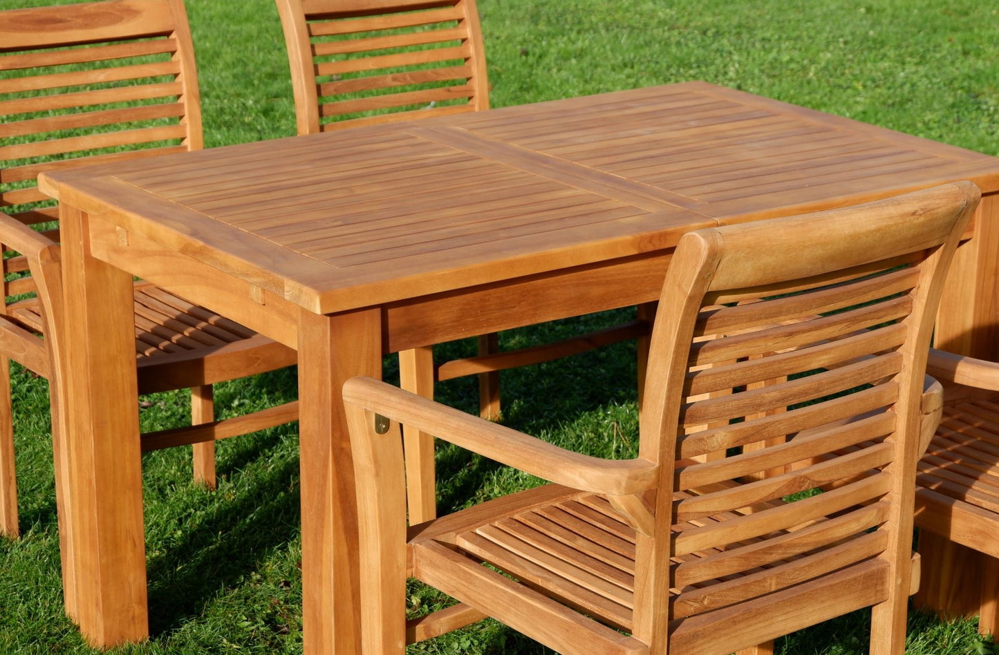 ASS Teak Set: Gartengarnitur Bigfuss Ausziehtisch 130-180 x 80cm mit 4 Alpen Sessel Holz Serie JAV