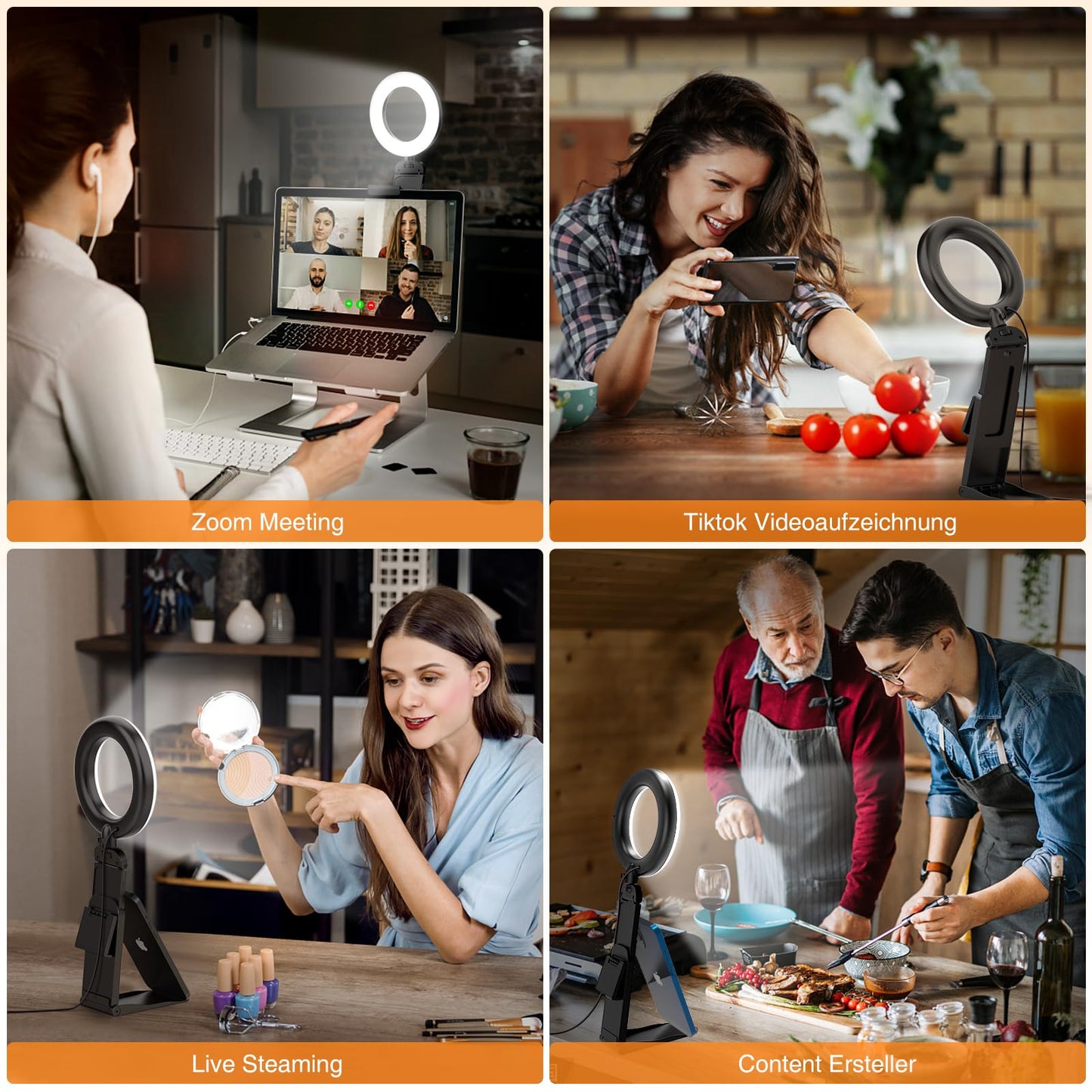 New Ringlicht LED Videolicht Dauerlicht Laptop PC,Evershop 5” Streaming Licht mit Stativ&Handyhalter 3 Lichtfarben+10 Helligkeiten 360°Drehbar Videokonferenz Licht für Tiktok Zoom YouTube Live Stream