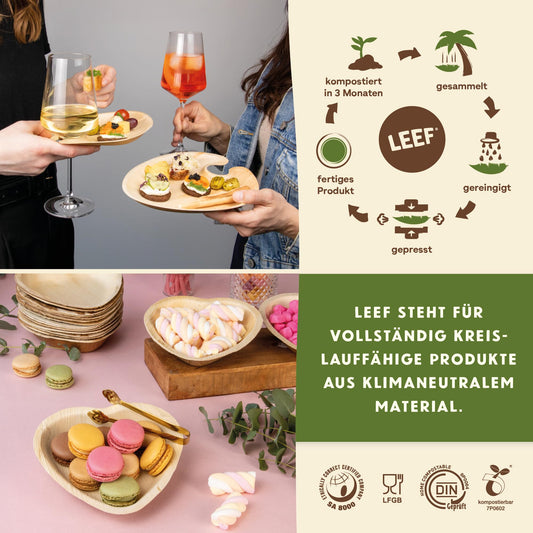 Leef 50x Palmblatt Teller eckig - Einweggeschirr kompostierbar und naturbelassen - 25 x 25 cm