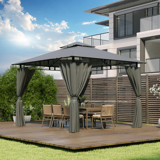 Devoko Garden Pavillon Wasserdicht Deluxe Gazebo,Plane Partyzelt,Metallrahmen Pavillon, Patio Gazebo für 6-8 Personen,Grau