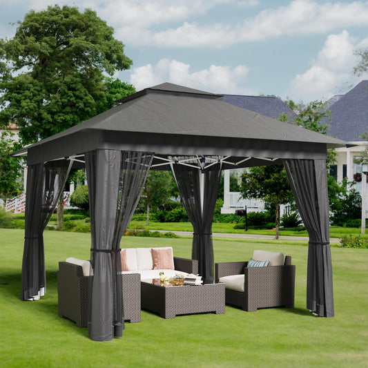 Bealife 3,35x3,35m Pop-Up Pavillon mit Verstellbarer Höhe – wasserdichter Outdoor-Gazebo mit Moskitonetz, UV-Schutz und Rolltasche für Veranstaltungen, Partys und Zusammenkünfte (Grau)