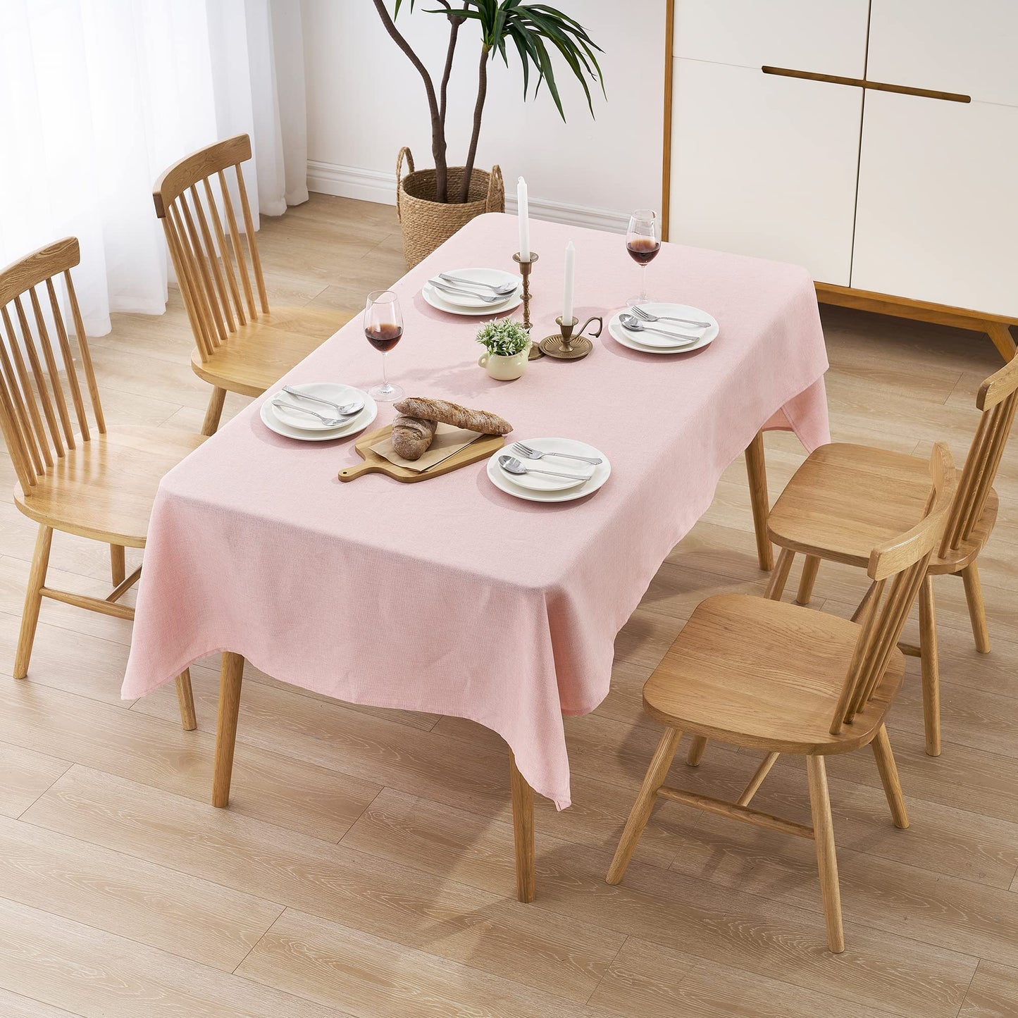 Decomira Tischdecke wasserabweisend Leinen-Optik - Fleckschutz, abwaschbar - Garten-Tischdecke Outdoor, Tischtuch Esstisch - Rosa - 130x280 cm