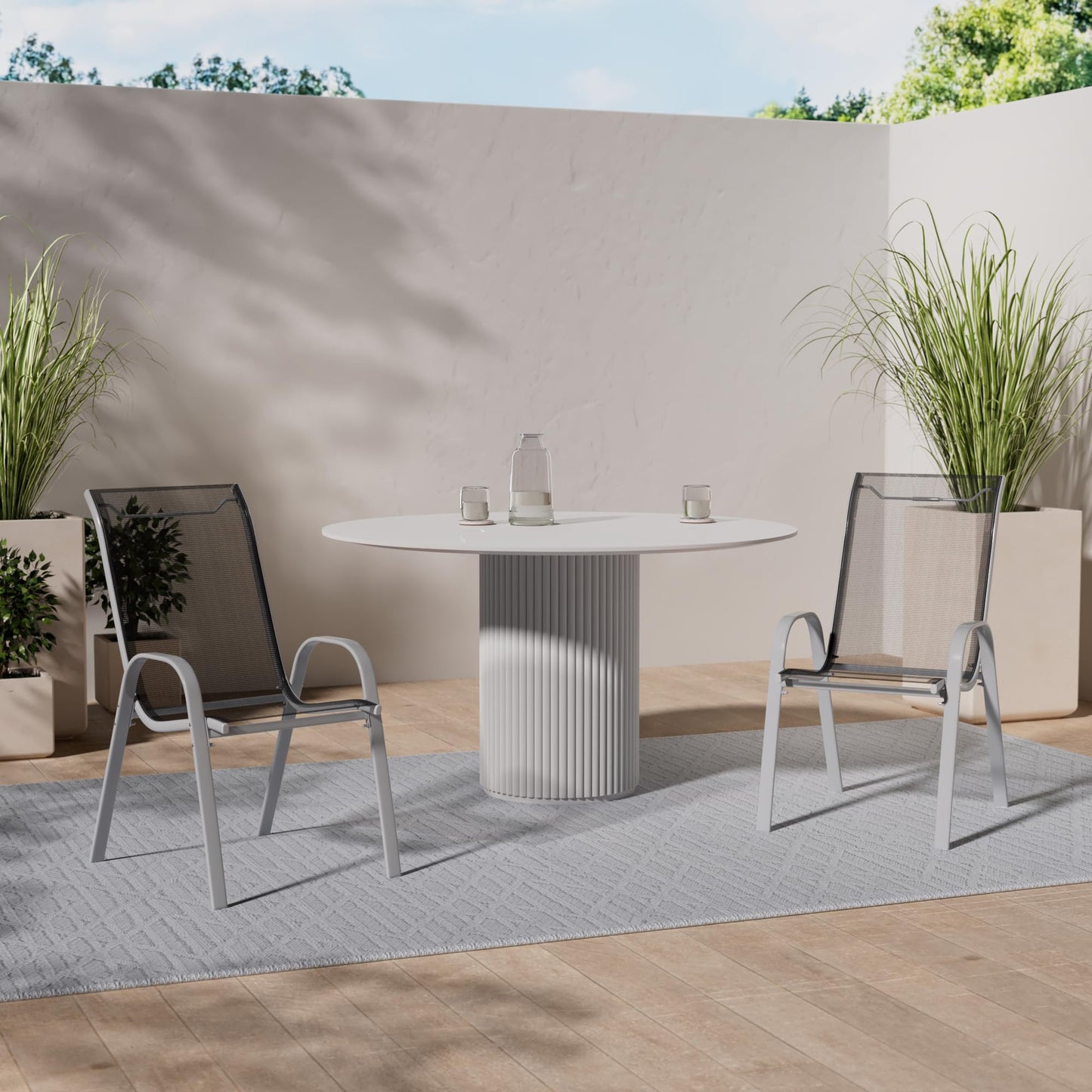 Nexos Trading 6er Set Gartenstuhl Camping Stapelstuhl Hochlehner Terrassenstuhl – Textilene Stahl stapelbar – Farbe: Rahmen anthrazit/Bespannung schwarz