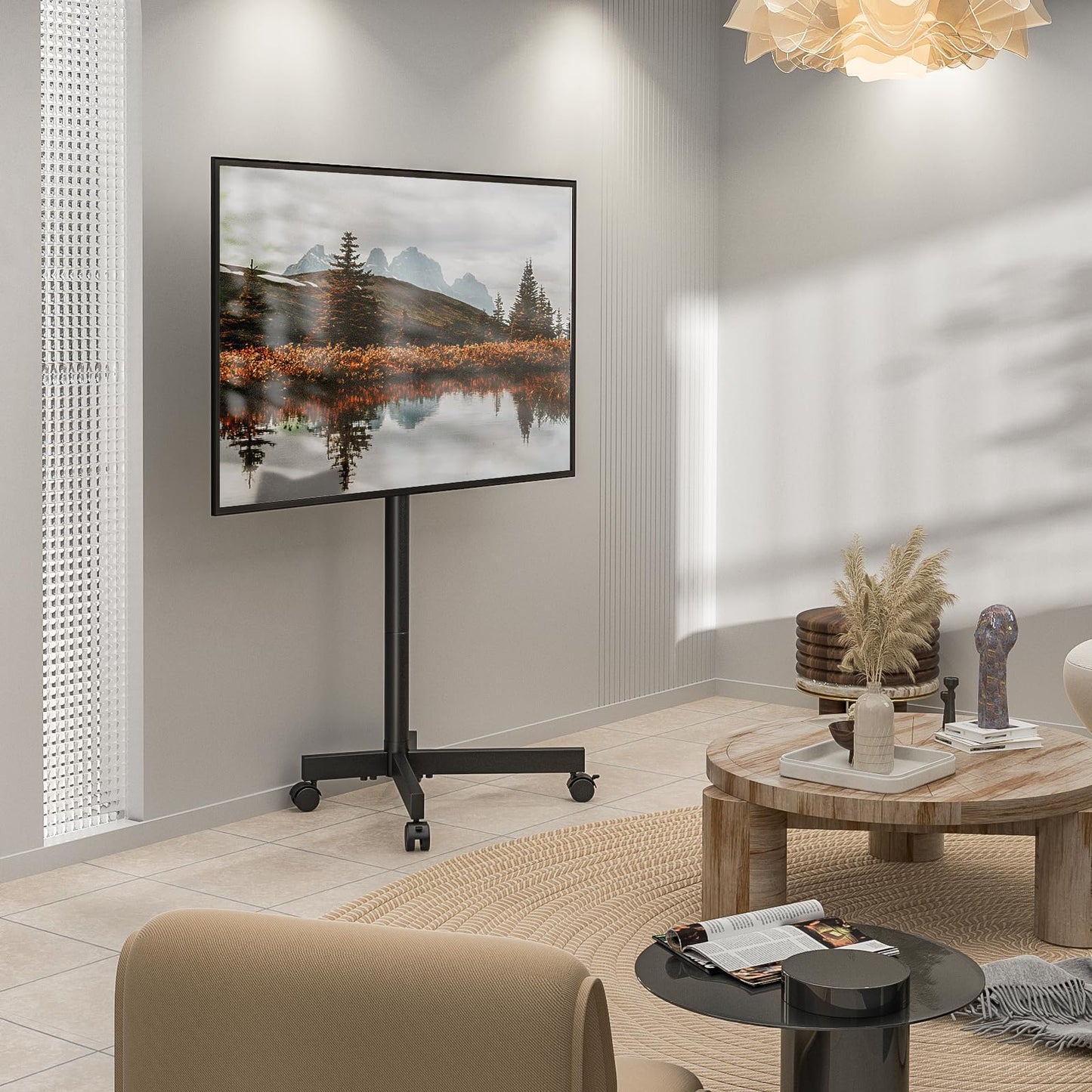 RFIVER TV Ständer Rollbar mit Rollen für 23-65 Zoll Plasma/LCD/LED Fernseher, Fernsehständer Mobiler TV Wagen höhenverstellbar TV Stand Trolley Hält 40kg VESA 400x400 mm