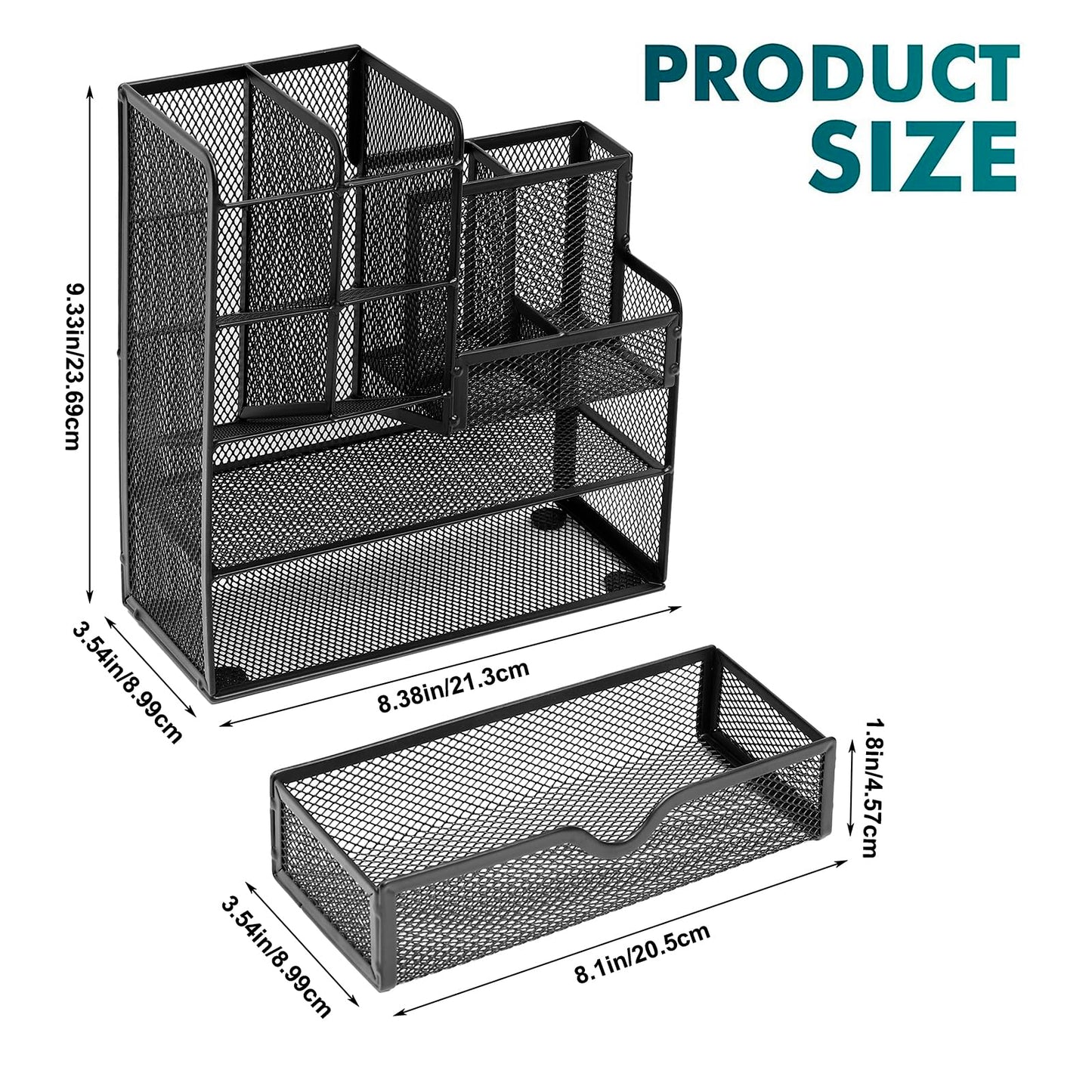Vikmyer Mesh Schreibtisch-Organizer mit Schublade – Multifunktionaler Stifthalter in Schwarz für Büro, Schule & Zuhause (Größe S)