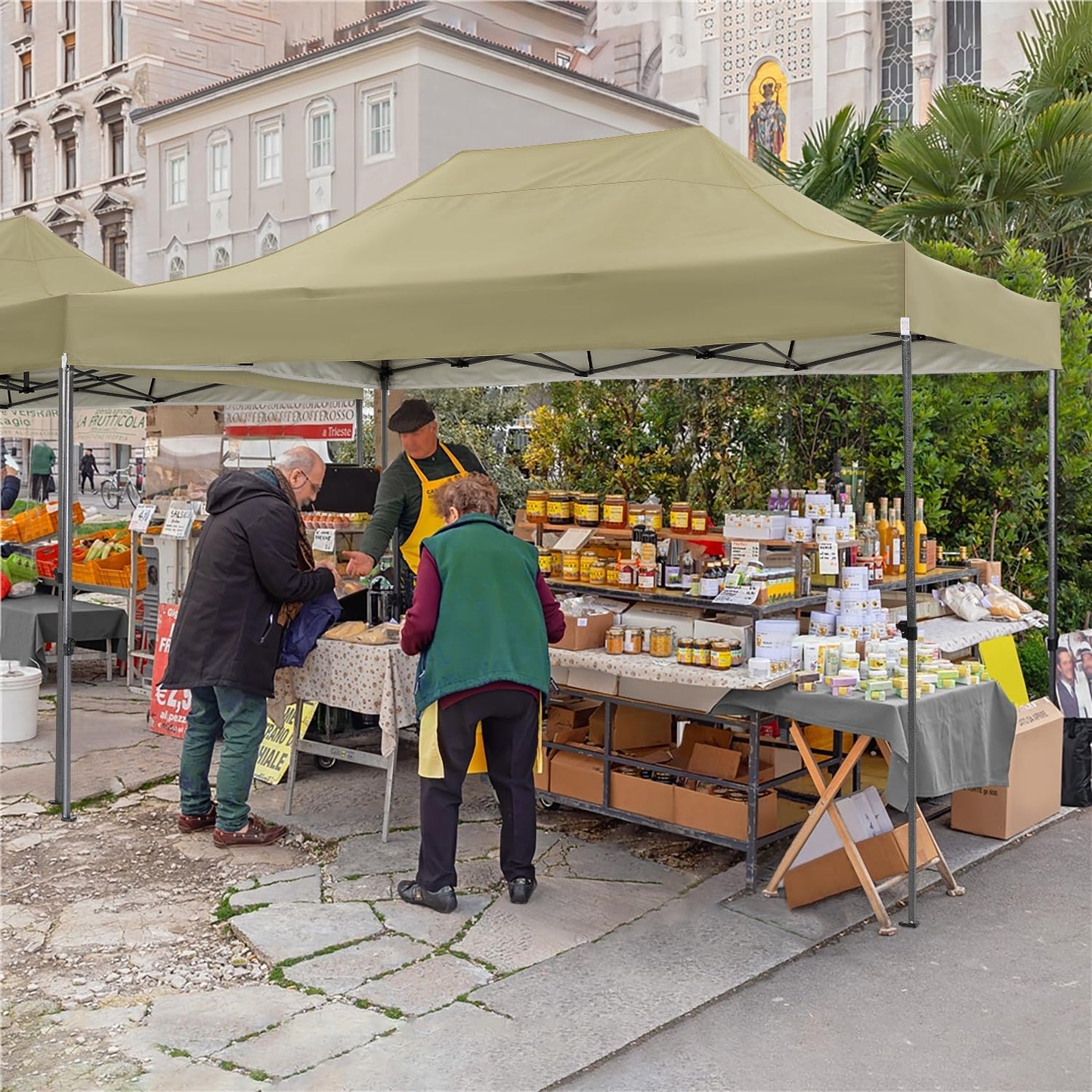 COBIZI Pavillon 3x4,5 wasserdicht stabil Winterfest 2.0, Pavillon 3x4,5 Faltpavillon 3x4,5 Partyzelt, Gartenpavillon UV Schutz mit 3 Seitenteilen Festival Partyzelt Sonnenschutz Pavillon, Khaki