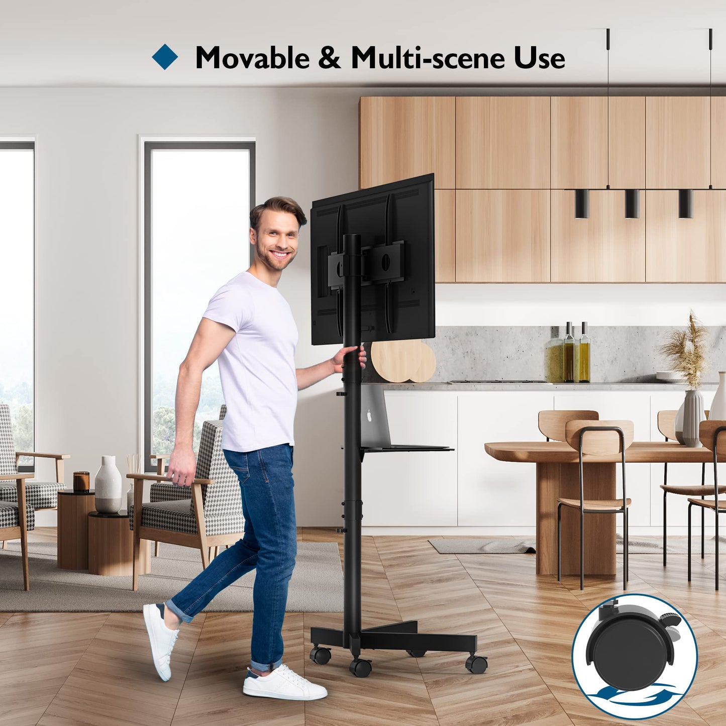 BONTEC TV Ständer Rollbar für 23-60 Zoll Plasma/LCD/LED Fernseher, Tragbarer mit Laptopablage, Höhenverstellbarer Rollbarer TV Ständer Fernsehstand bis 25kg, max. VESA 400x400mm