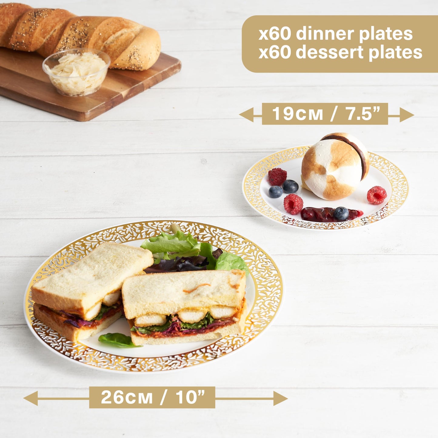 MATANA 120 Premium Weiße Plastikteller mit Goldrand, 2 Größen - Mehrweg Kunststoffteller, Partyteller für Hochzeiten, Geburtstage, Partys - Elegantes & Stabiles Partygeschirr