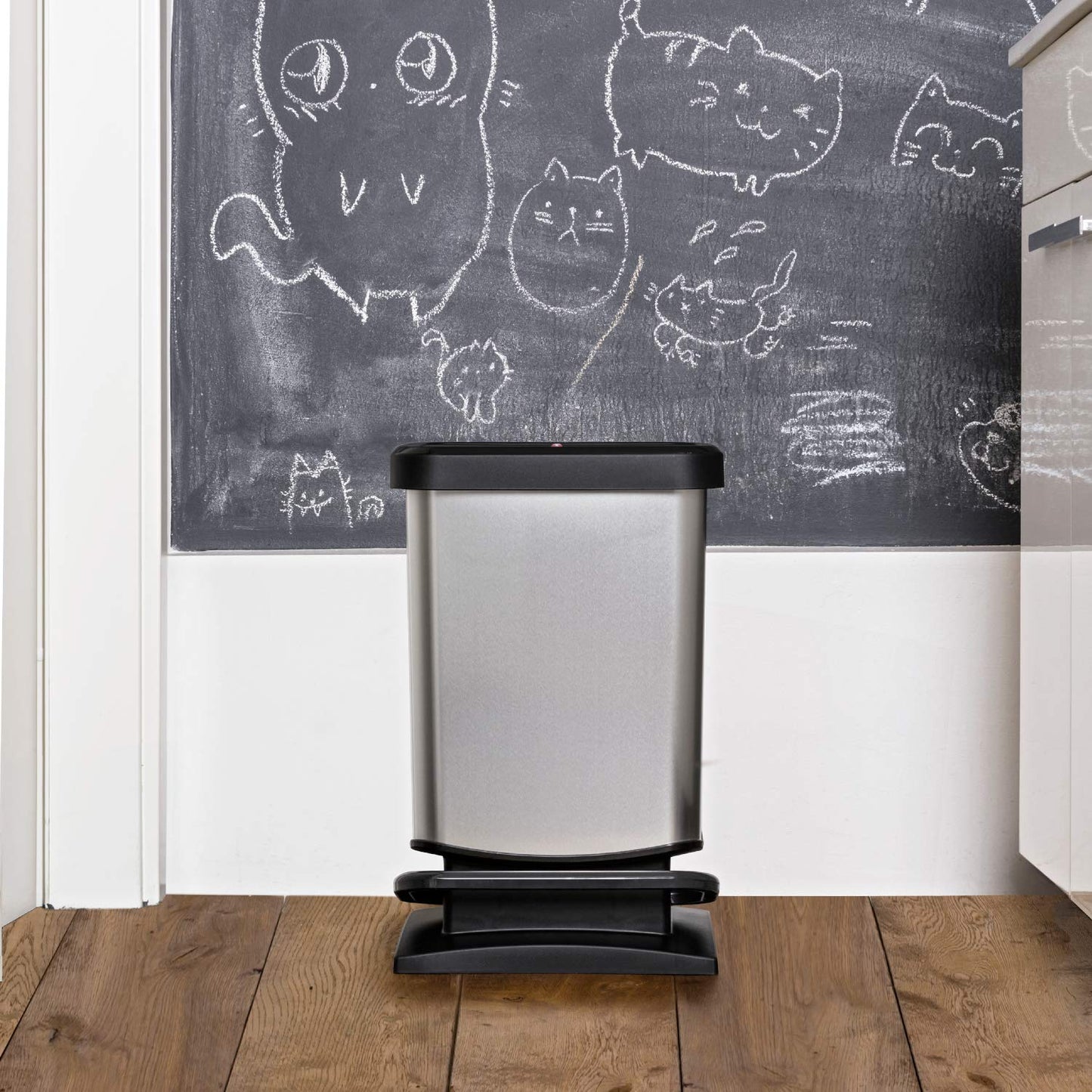 Rotho Paso Mülleimer 20l mit Deckel, Kunststoff (PP) BPA-frei, silbermetallic, 20l (29.3 x 26.6 x 45.7 cm), Silber