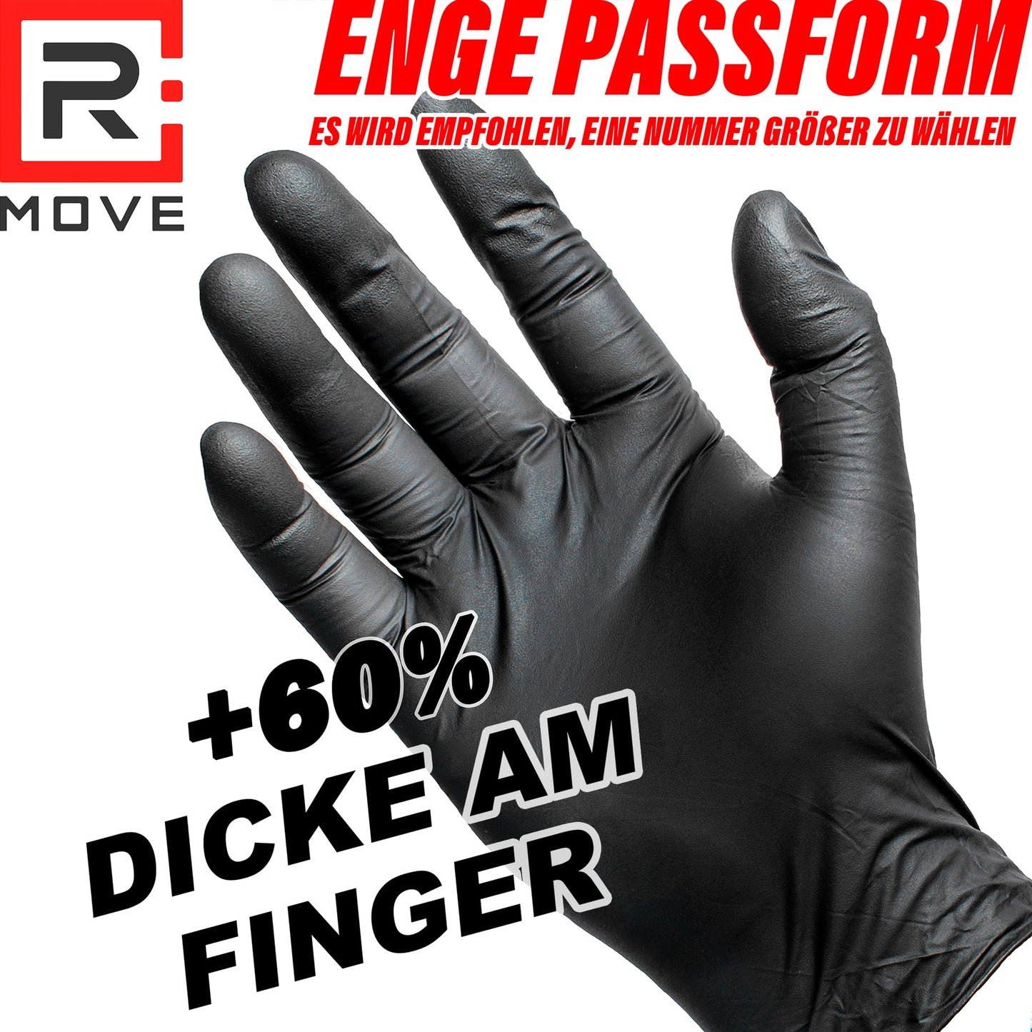 R MOVE 100 Einweghandschuhe Schwarz L, Nitrilhandschuhe EXTRA BESTÄNDIG Einmalhandschuhe +60% Dicke 6gr puderfrei und latexfrei gummihandschuhe für Mechaniker Tätowierer Kosmetiker handschuhe einweg